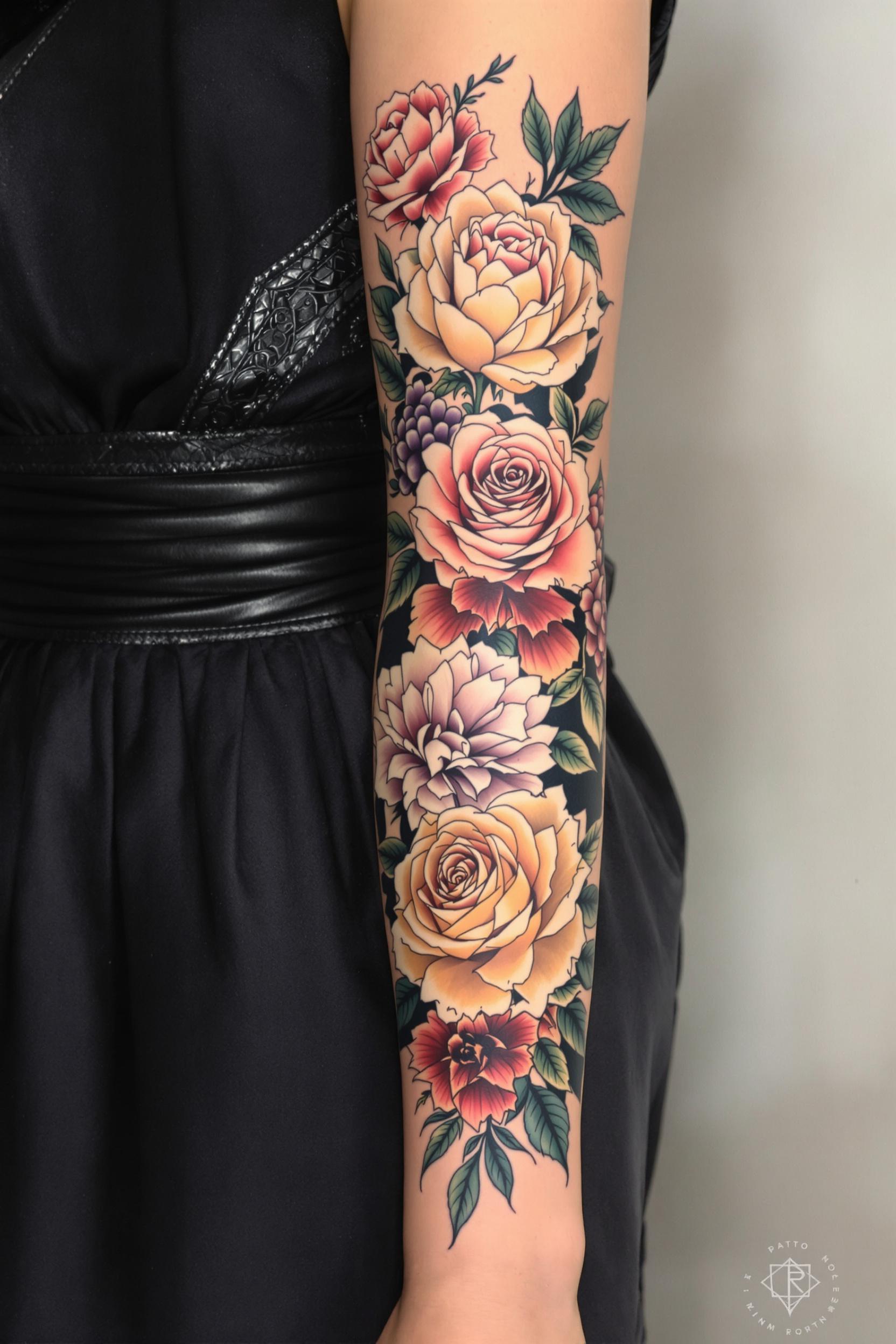 Vibrant Blossoms Inked Elegance