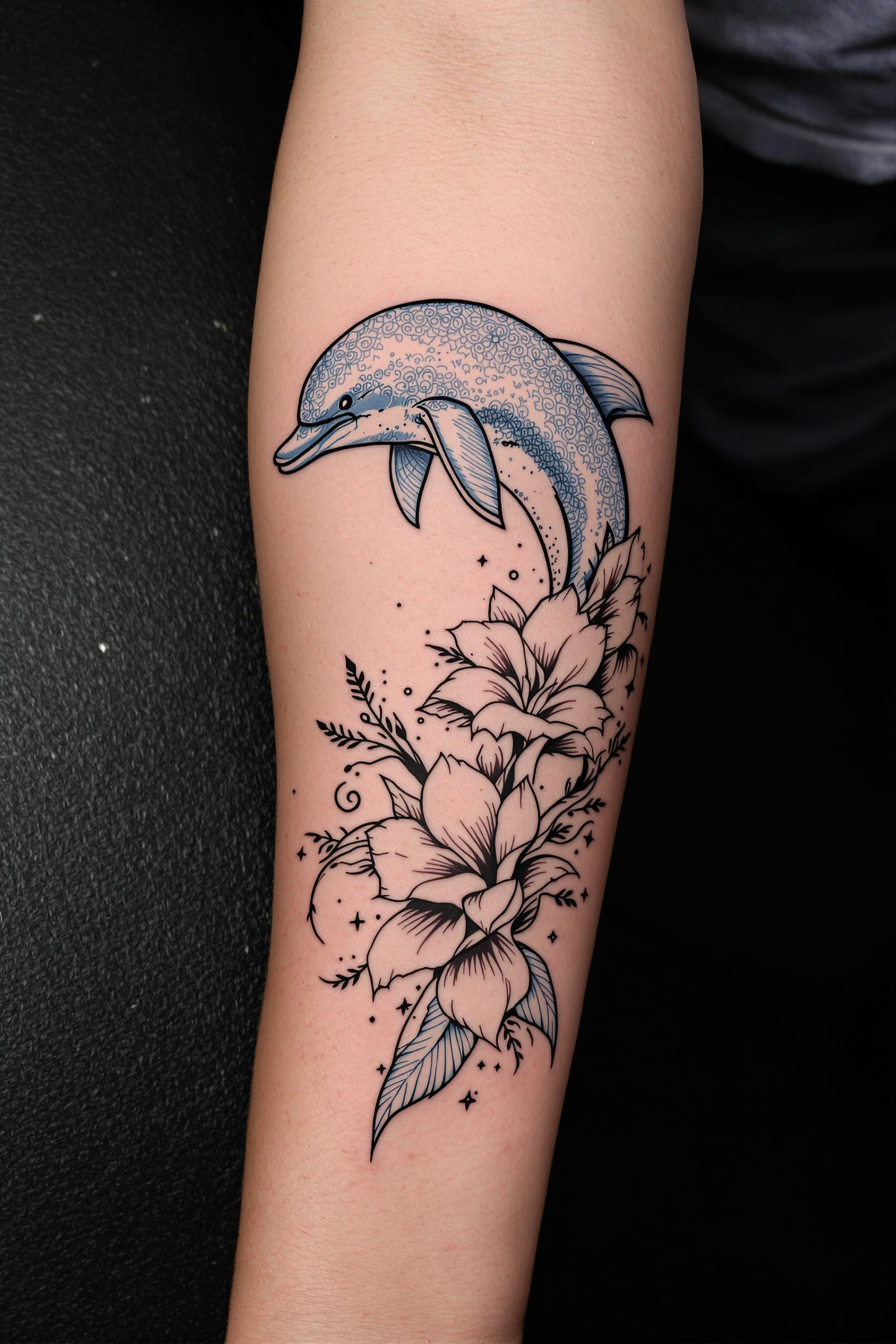 Vibrant Dolphin and Flowers