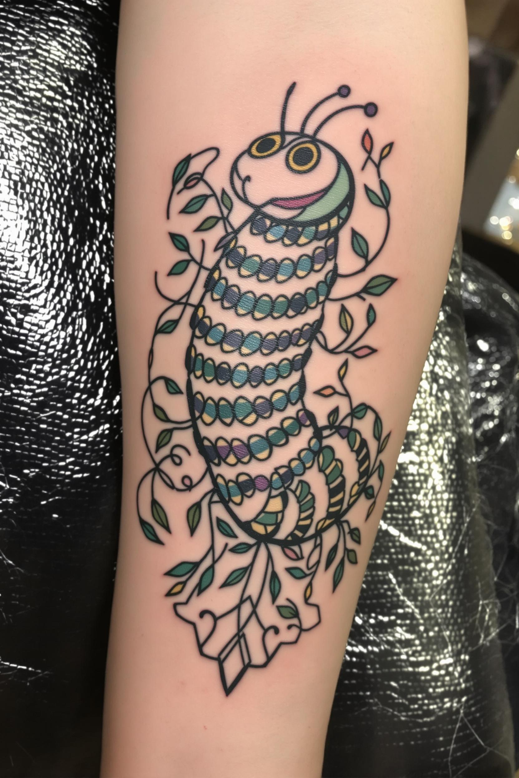 Whimsical Caterpillar Tattoo Art