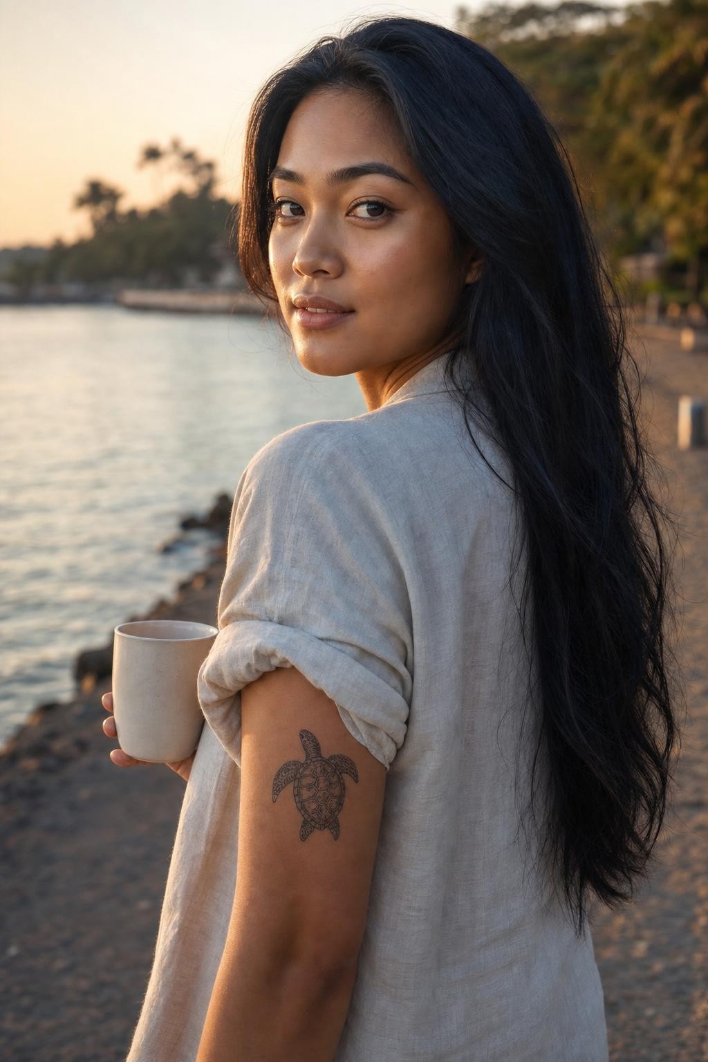 Beach Goddess With Turtle Tattoo