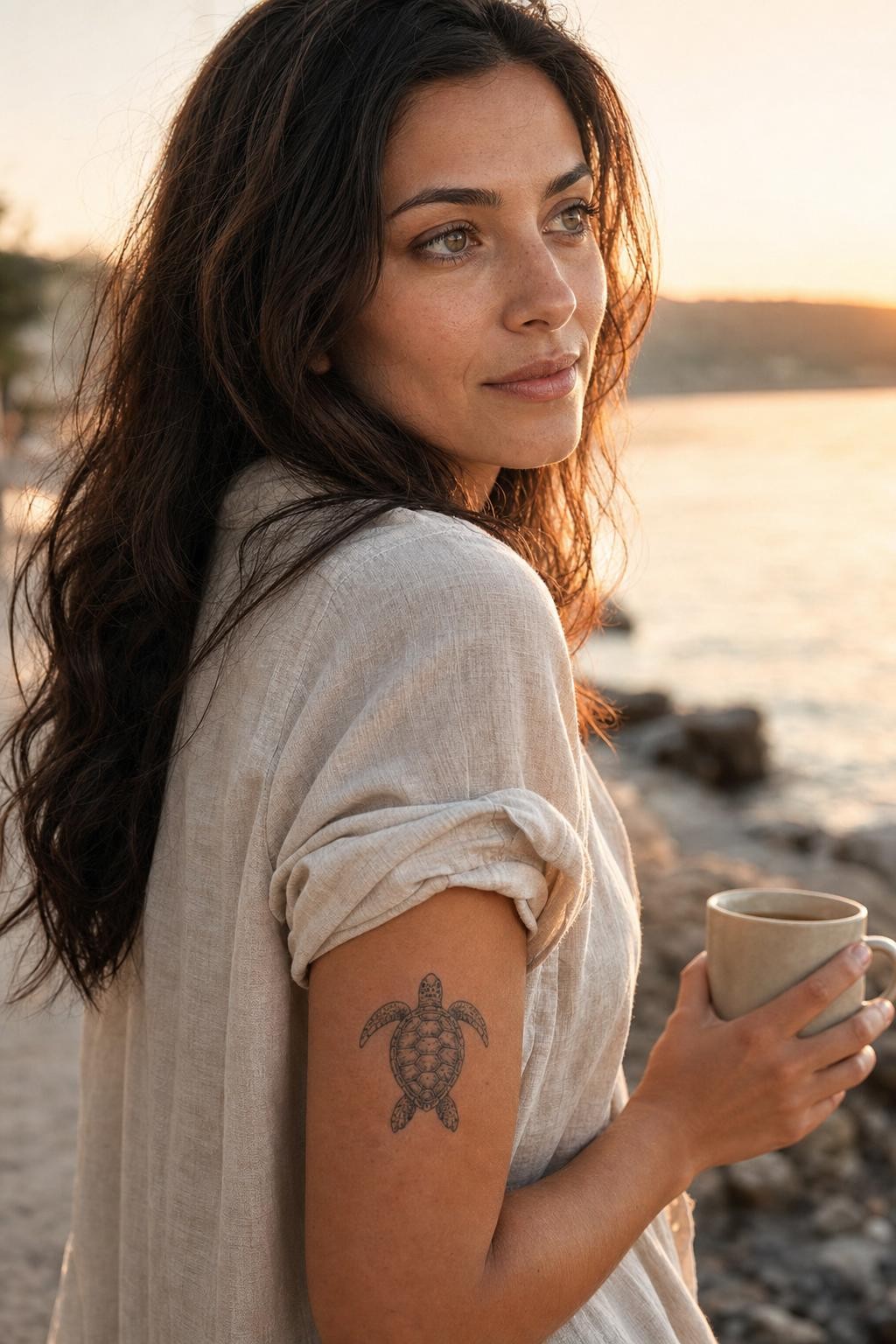 Beach Goddess With Turtle Tattoo