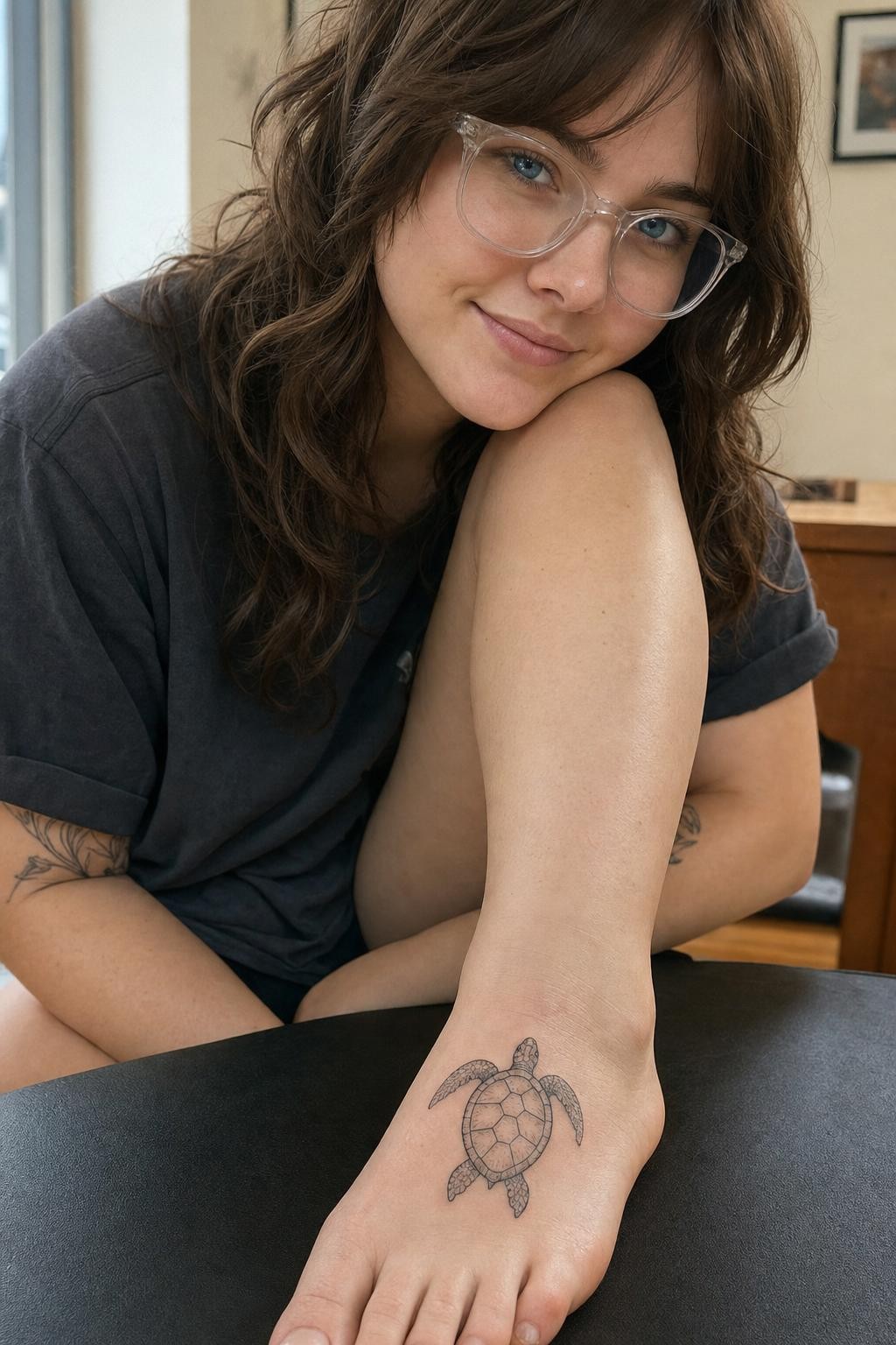 Beautiful sea turtle wrist tattoo