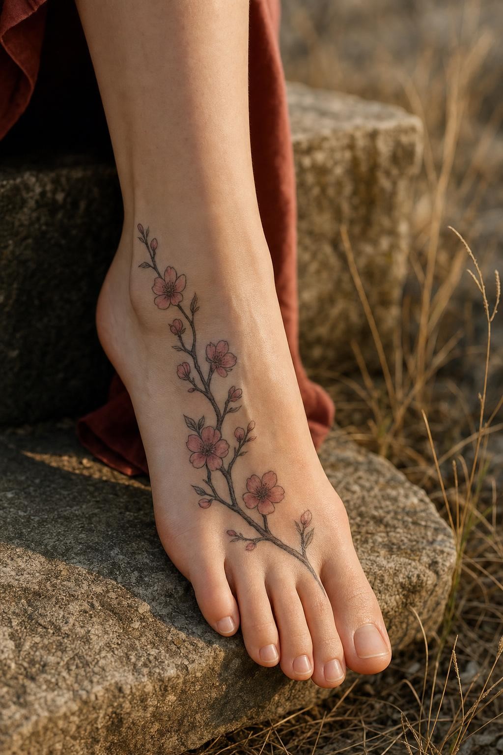 Cherry Blossom Foot Tattoo Art