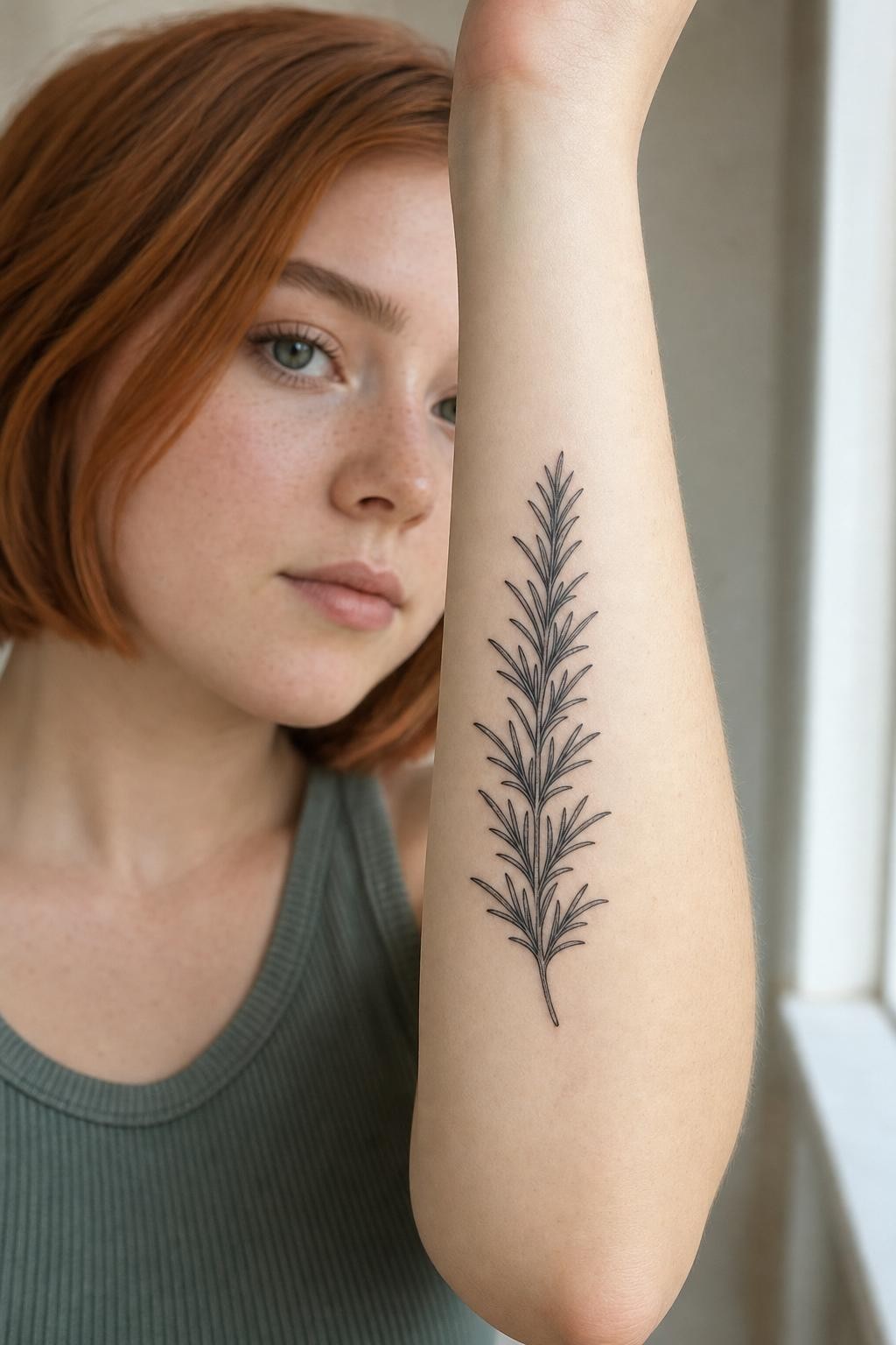 Delicate Rosemary Sprig Forearm Tattoo