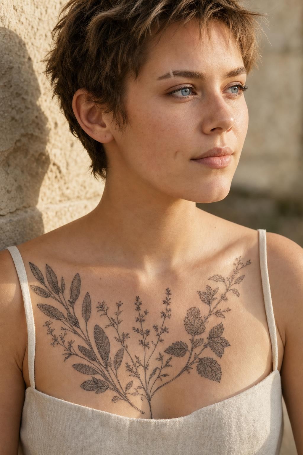Delicate Wildflower Collarbone Tattoo
