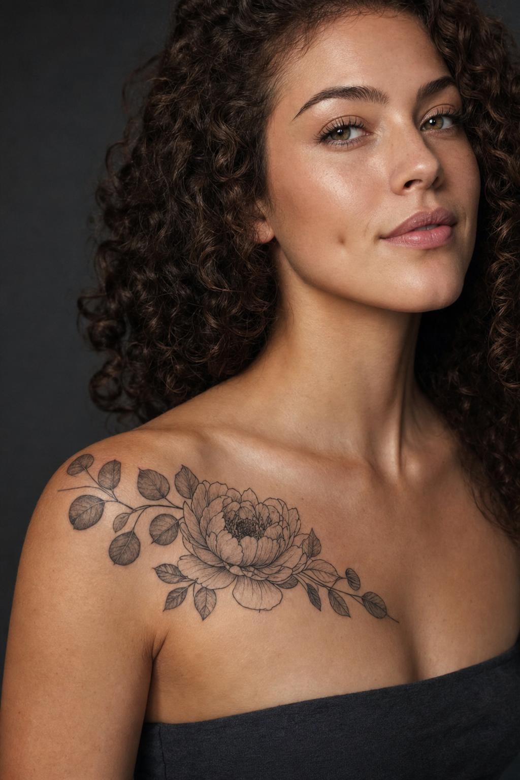 Elegant Peony Collarbone Tattoo