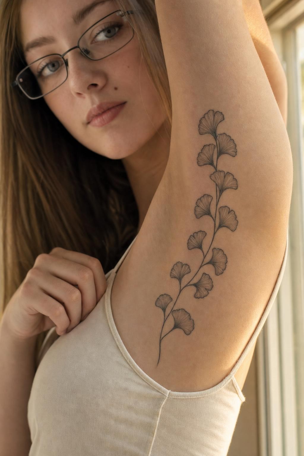 ginkgo leaf vine arm tattoo