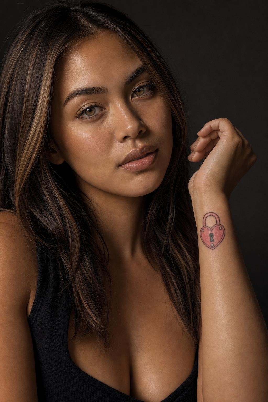 Pink Heart Padlock Wrist Tattoo