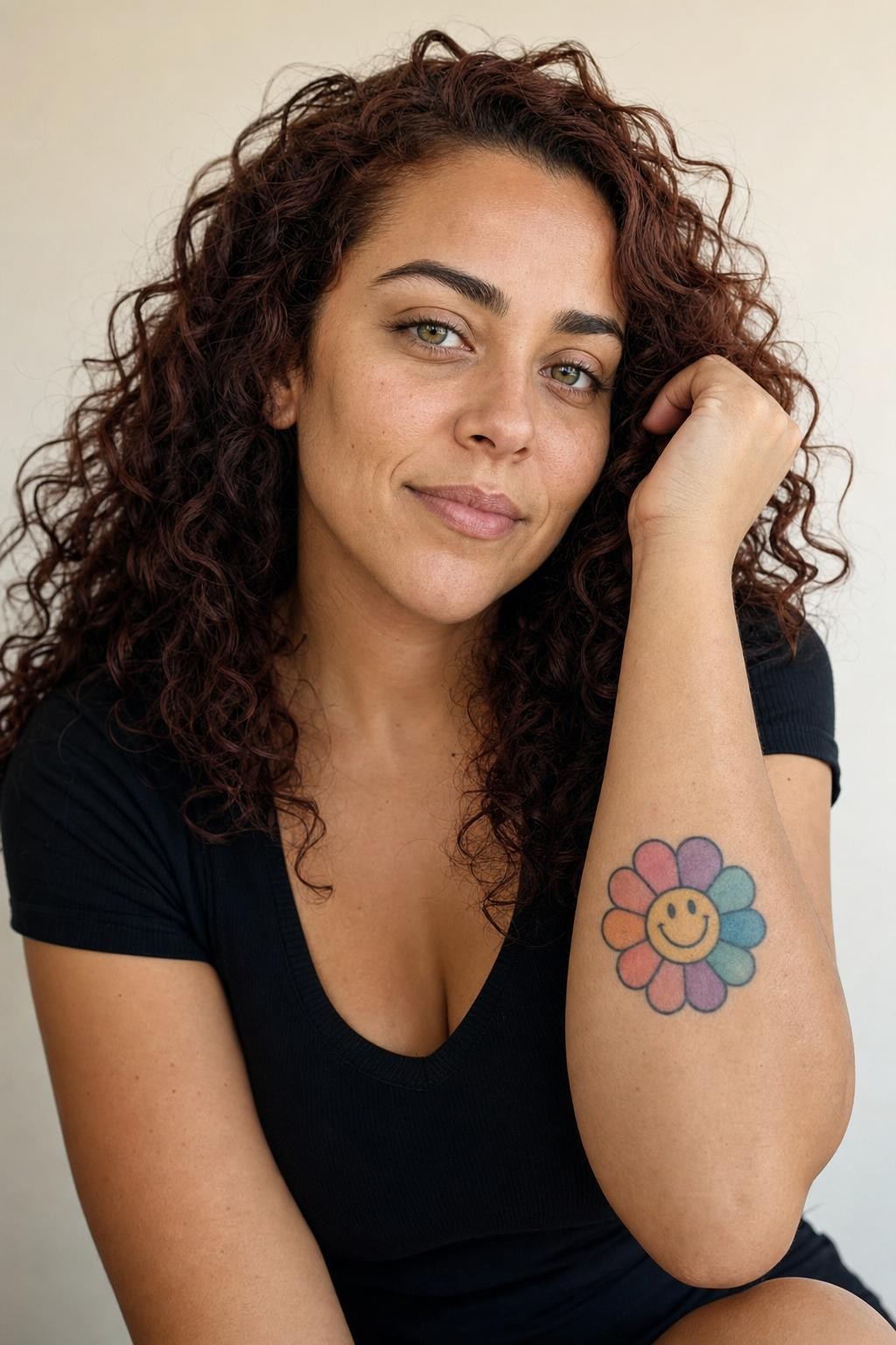 Rainbow Smiley Flower Forearm Tattoo