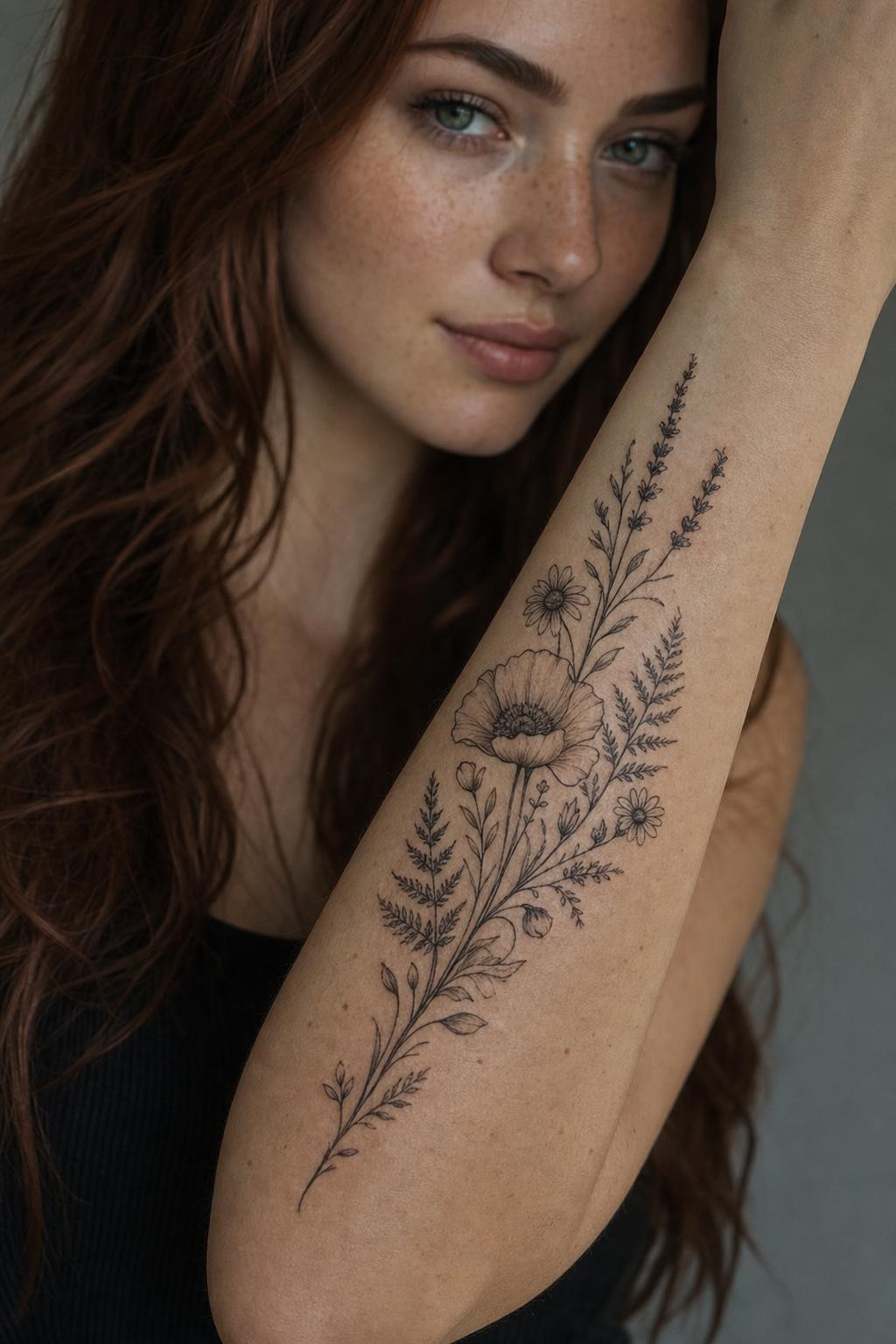 Wildflower Bouquet Inner Arm Tattoo